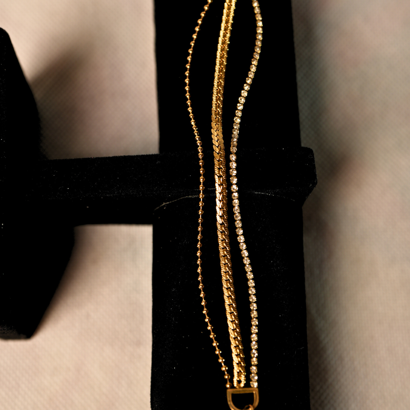 Layered Gold-Plated Bracelet with Crystal Accents