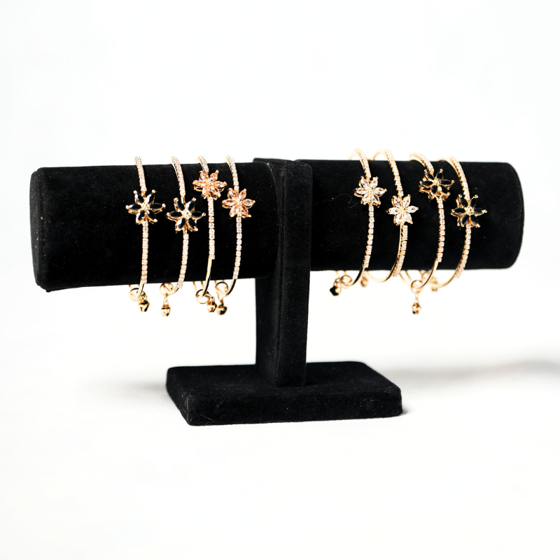 Floral Stone-Studded Bangles – Elegant Gold Plated Pair