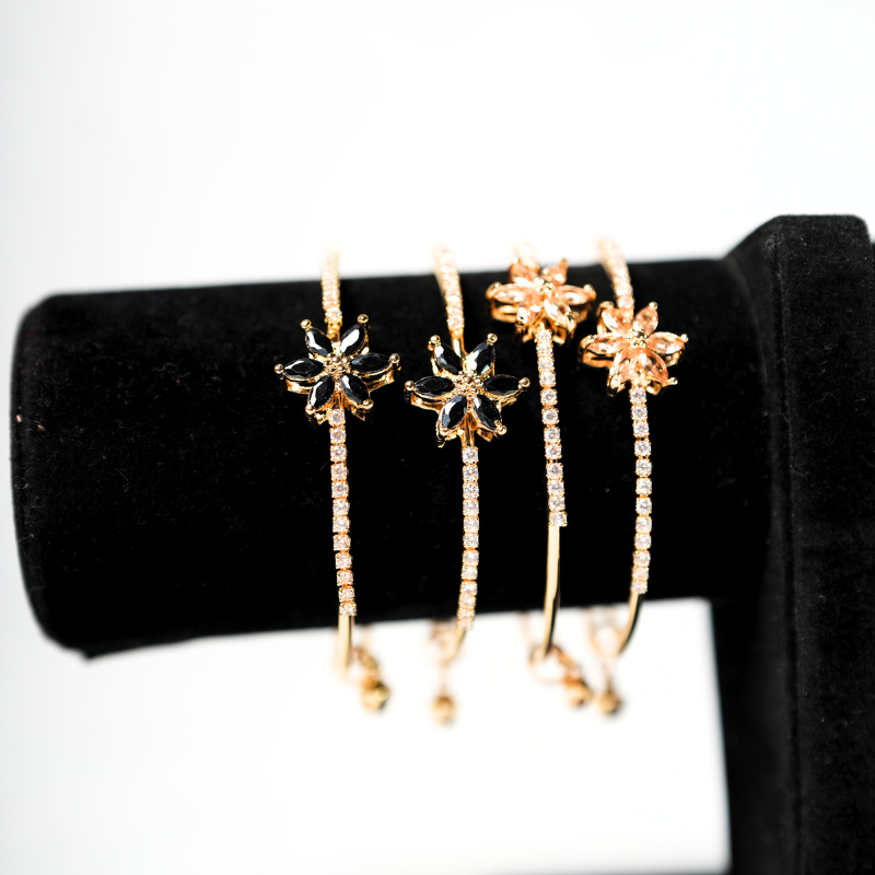 Floral Stone-Studded Bangles – Elegant Gold Plated